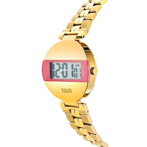 Reloj digital con brazalete de acero IPG dorado y color rosa MARS