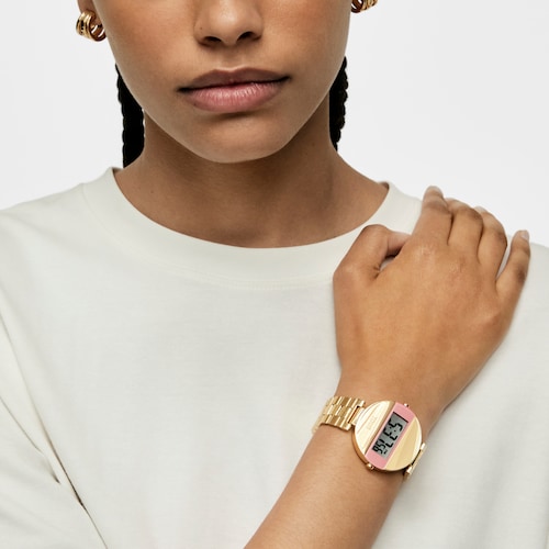 Reloj digital con brazalete de acero IPG dorado y color rosa MARS