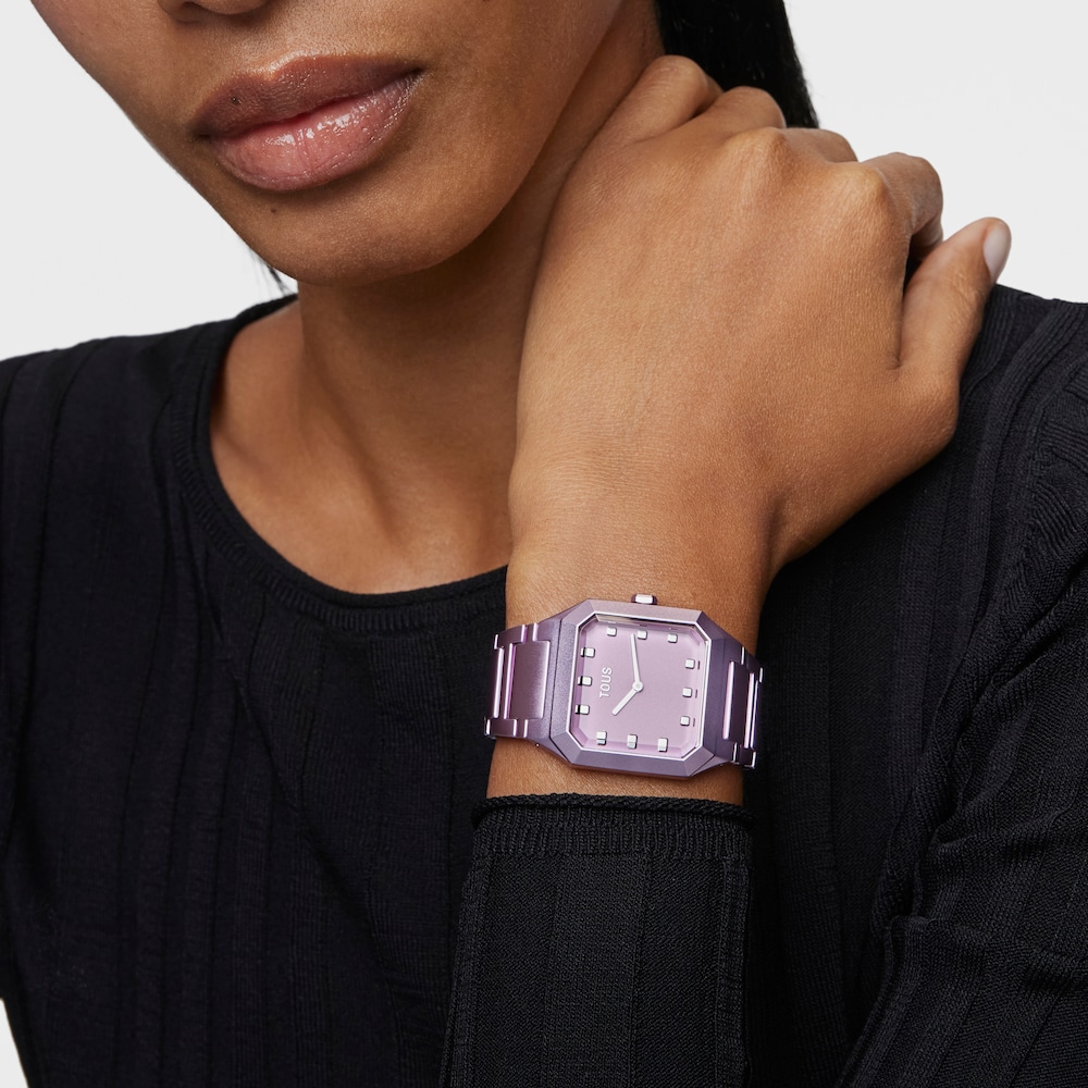 Reloj anal&oacute;gico con brazalete de aluminio rosa Karat Squared