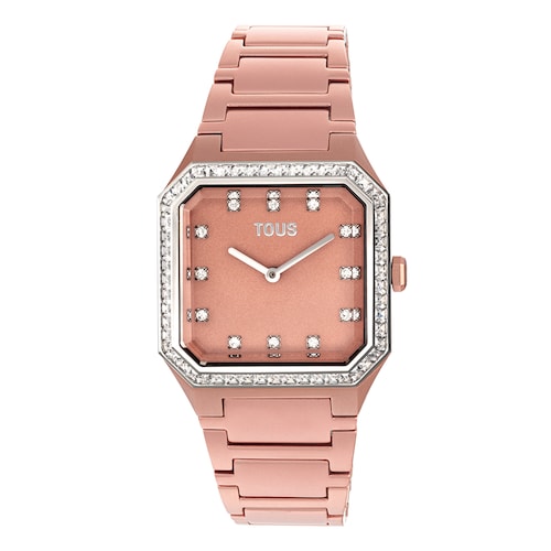 Reloj anal&oacute;gico con brazalete de aluminio rose gold y zirconias Karat Squared