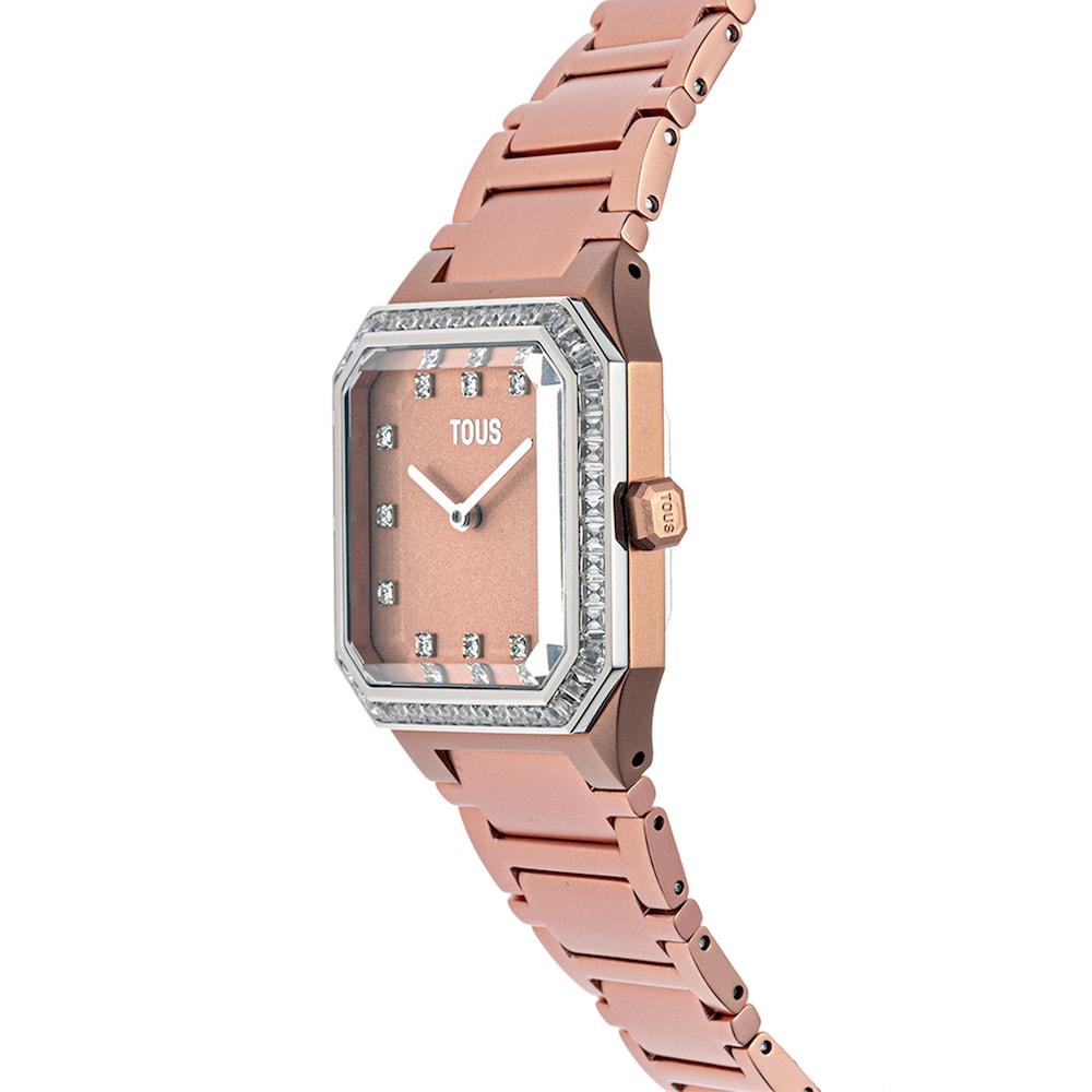Reloj anal&oacute;gico con brazalete de aluminio rose gold y zirconias Karat Squared