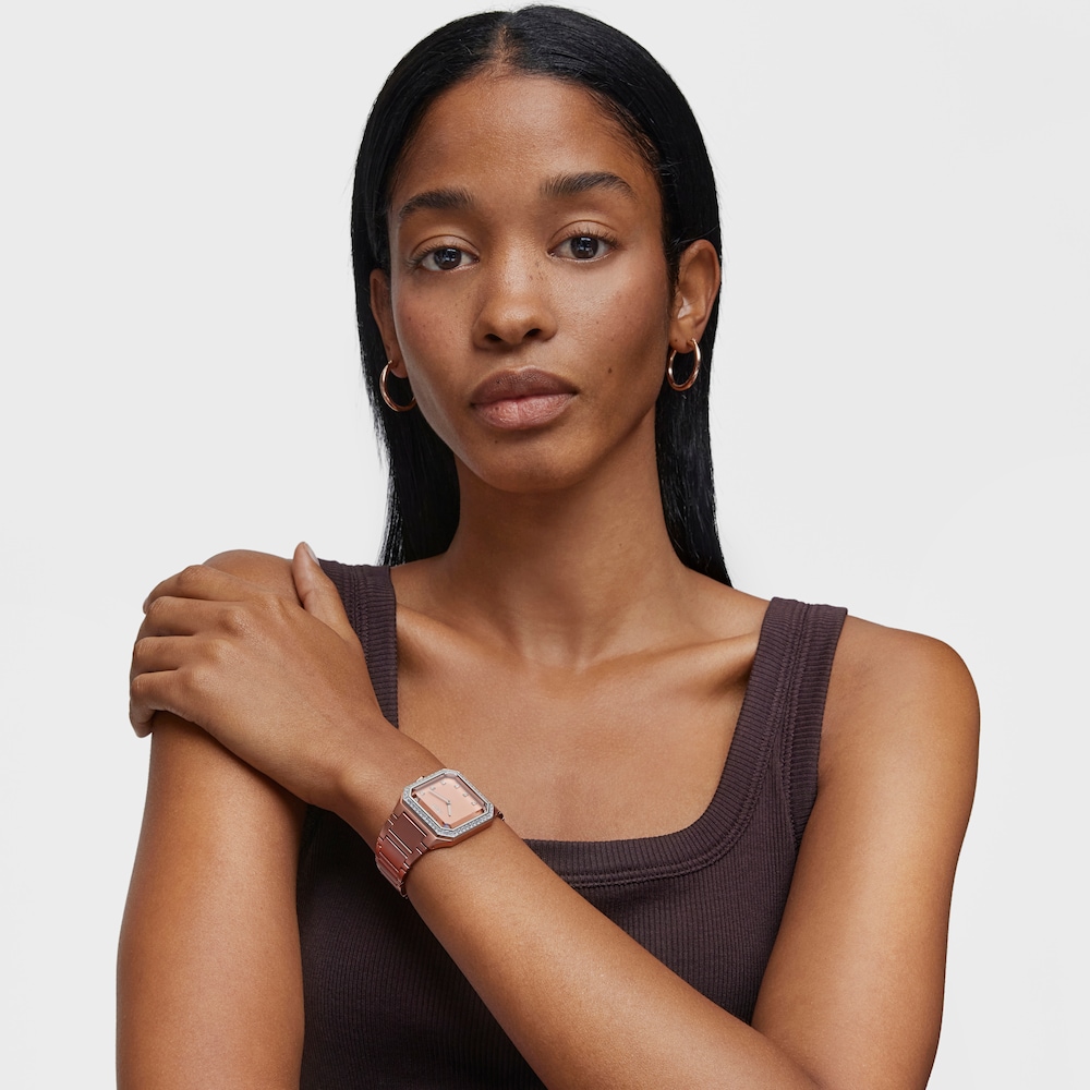 Reloj anal&oacute;gico con brazalete de aluminio rose gold y zirconias Karat Squared