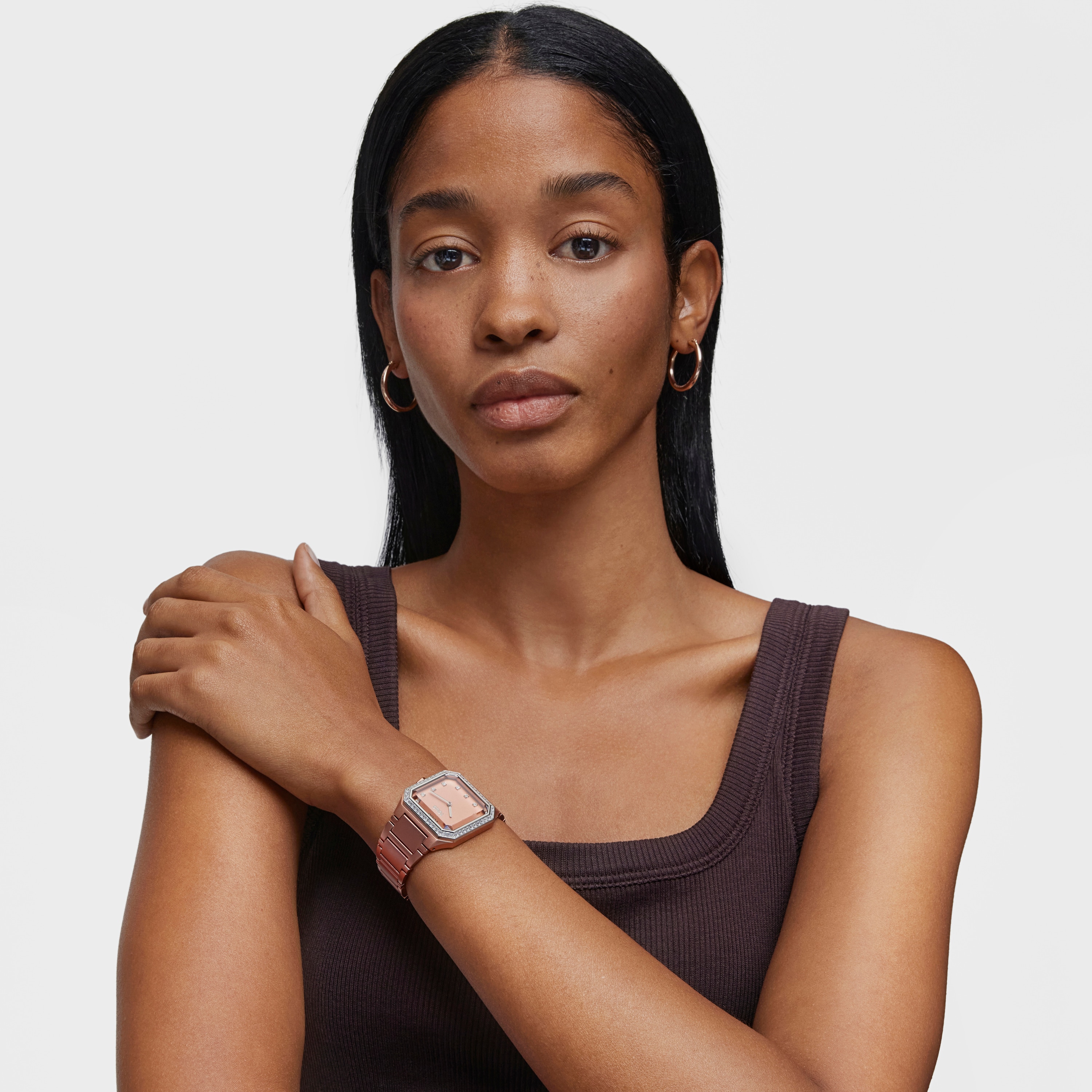 Karat Squared Analogue watch with aluminum strap in rose gold and zirconias