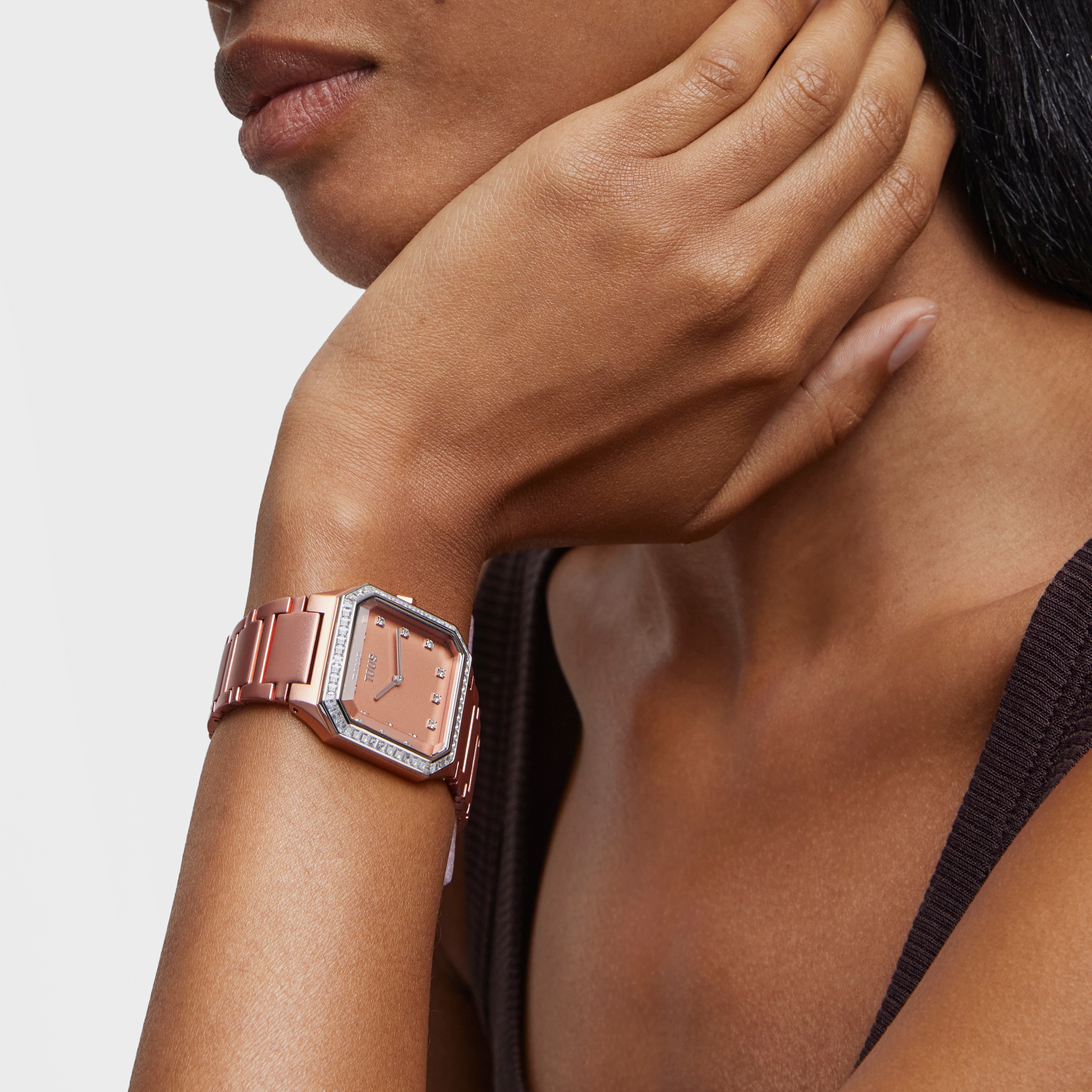 Karat Squared Analogue watch with aluminum strap in rose gold and zirconias