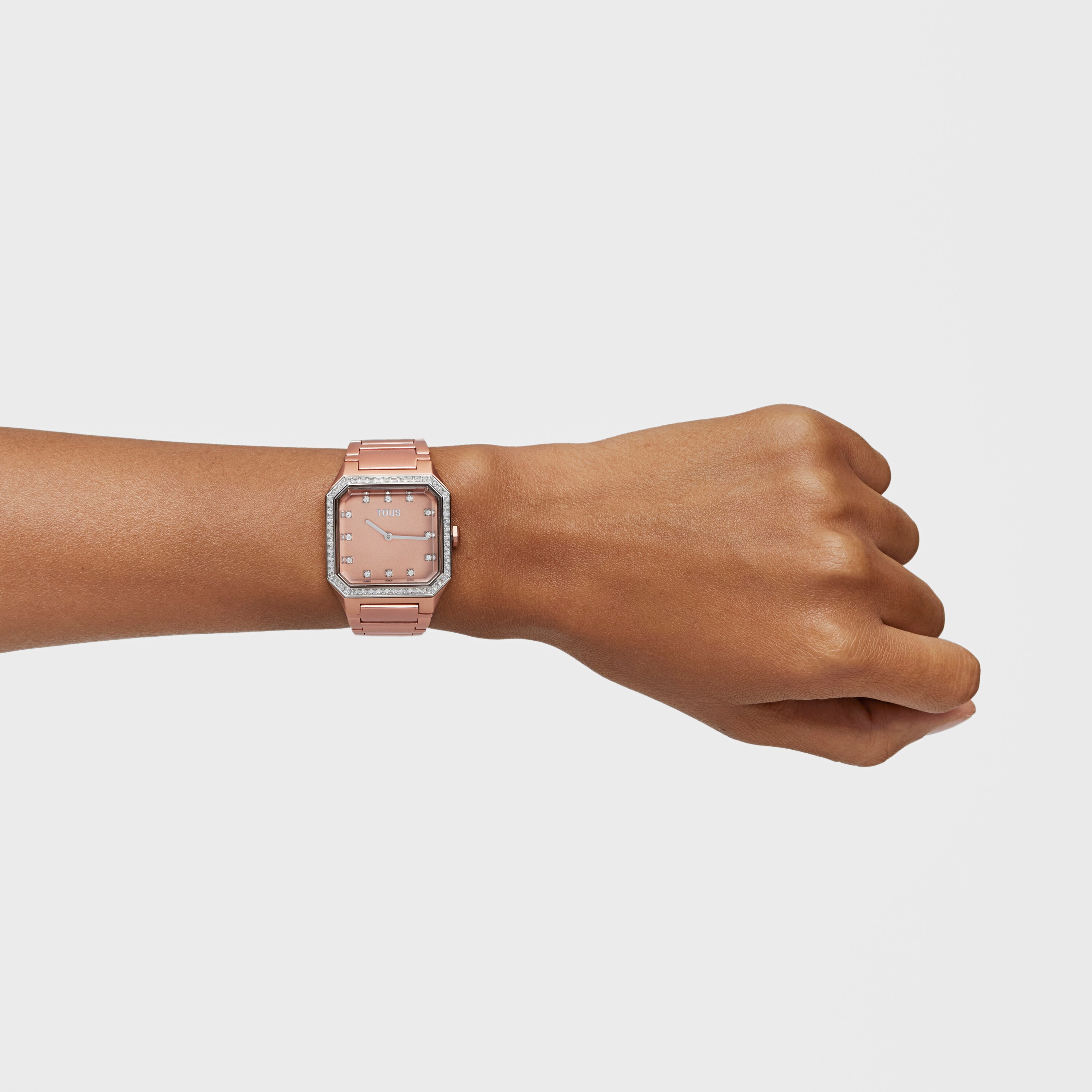 Karat Squared Analogue watch with aluminum strap in rose gold and zirconias