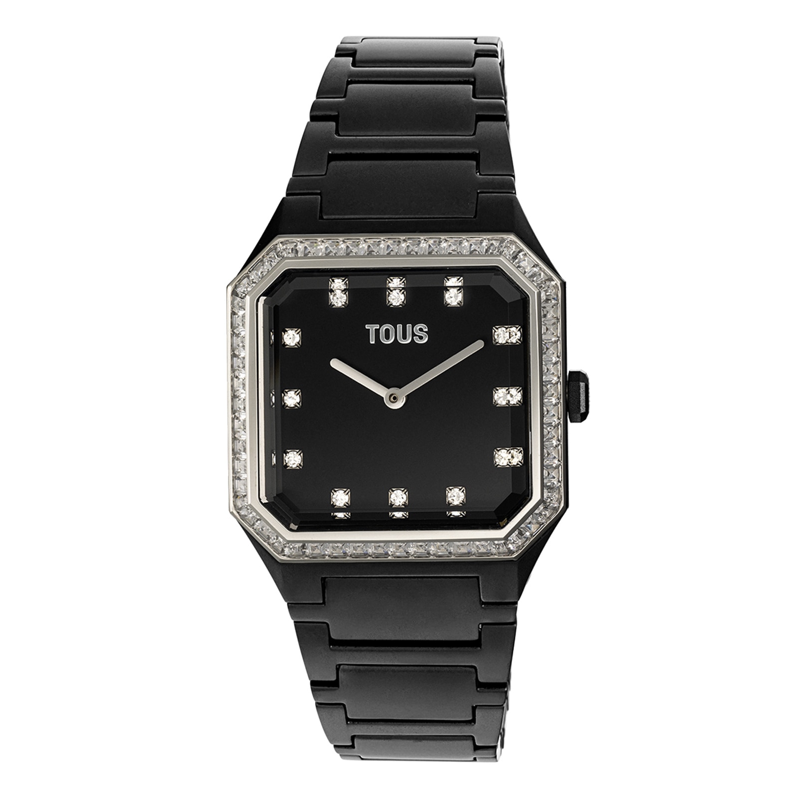 Karat Squared Analogue watch with strap in black aluminum and zirconias