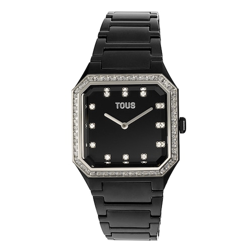 Reloj anal&oacute;gico con brazalete de aluminio negro y zirconias Karat Squared