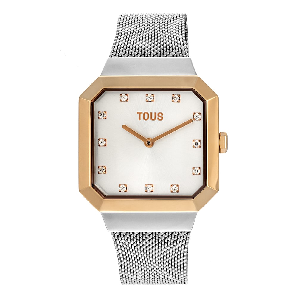 Karat Squared Analogue watch in pink-colored IPRG steel with steel wristband image number 0