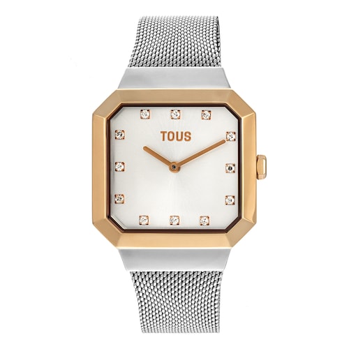 Karat Squared Analogue watch in pink-colored IPRG steel with steel wristband