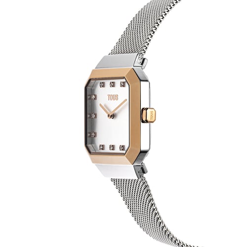 Karat Squared Analogue watch in pink-colored IPRG steel with steel wristband