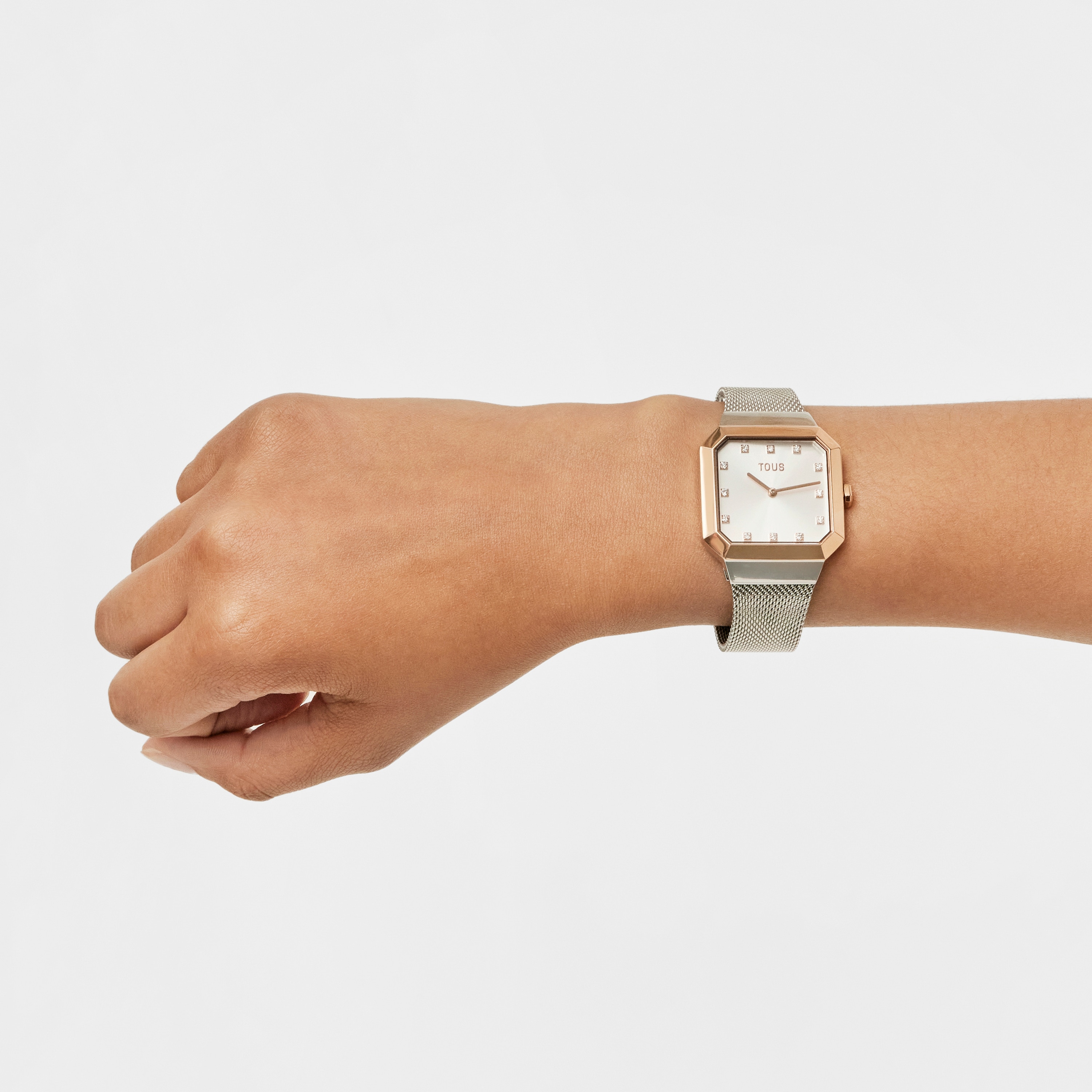 Reloj analógico con acero IPRG rosa y brazalete de acero Karat Squared