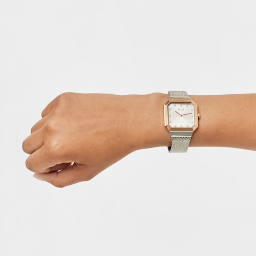 Karat Squared Analogue watch in pink-colored IPRG steel with steel wristband