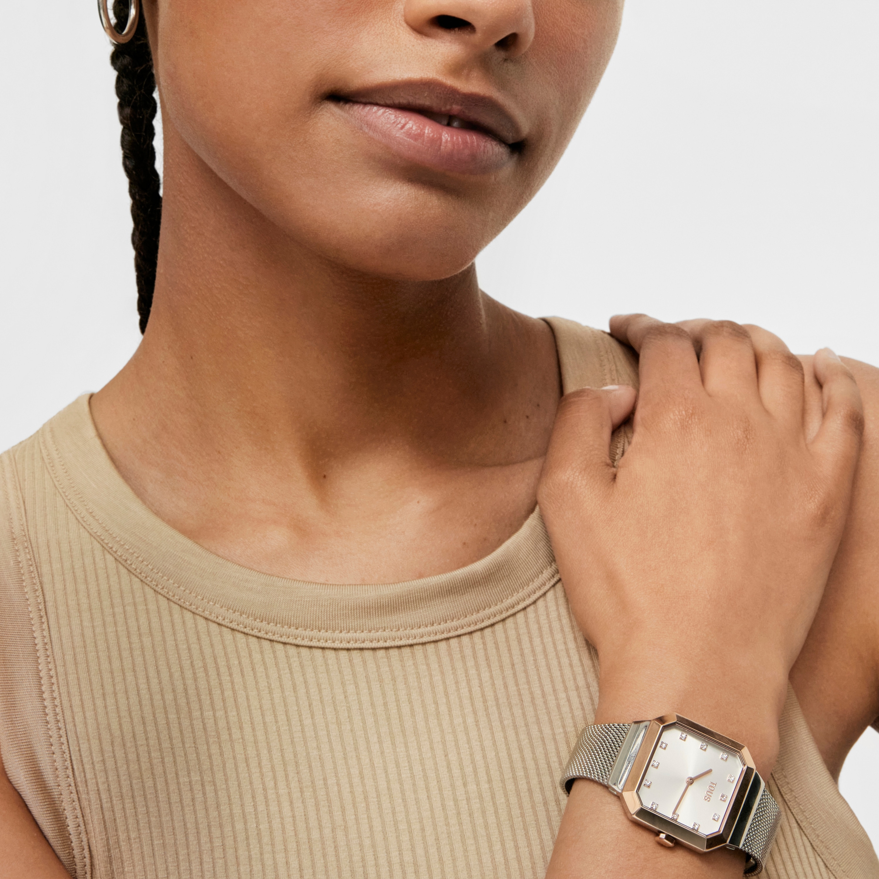 Reloj analógico con acero IPRG rosa y brazalete de acero Karat Squared