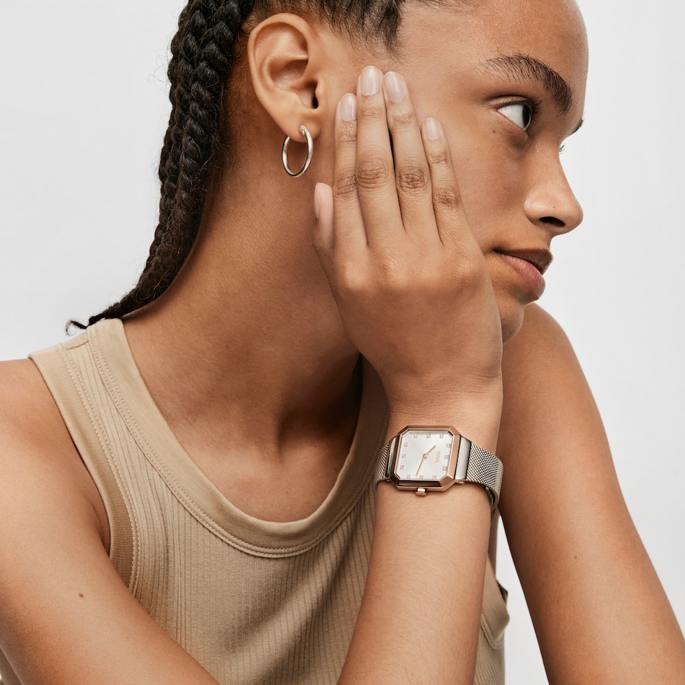 Anal&oacute;gov&eacute; hodinky Karat Squared z&nbsp;ocele IPRG ružovej farby a&nbsp;oceľov&yacute;m remienkom