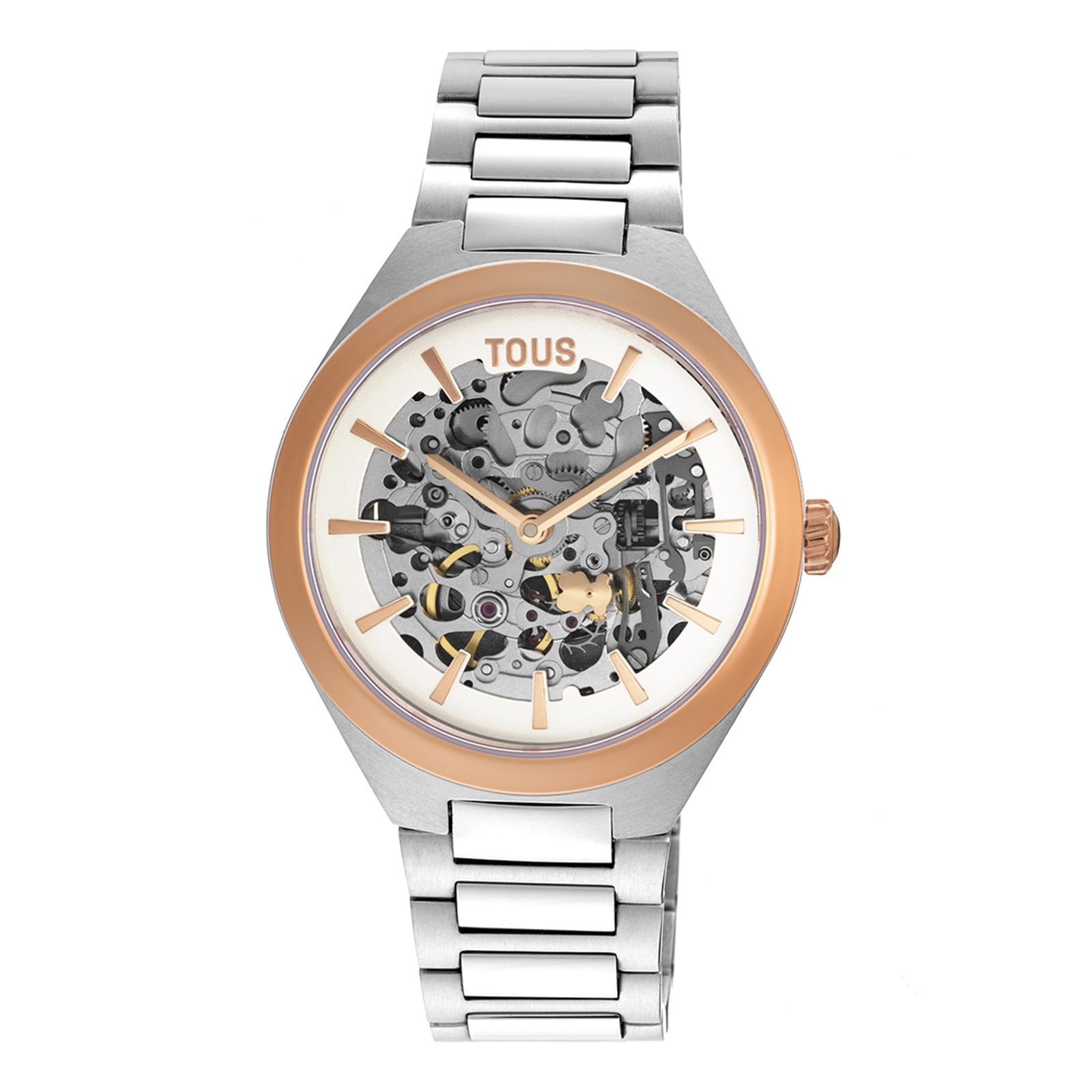 Reloj analógico con acero IPRG rosa y brazalete de acero Karat Round