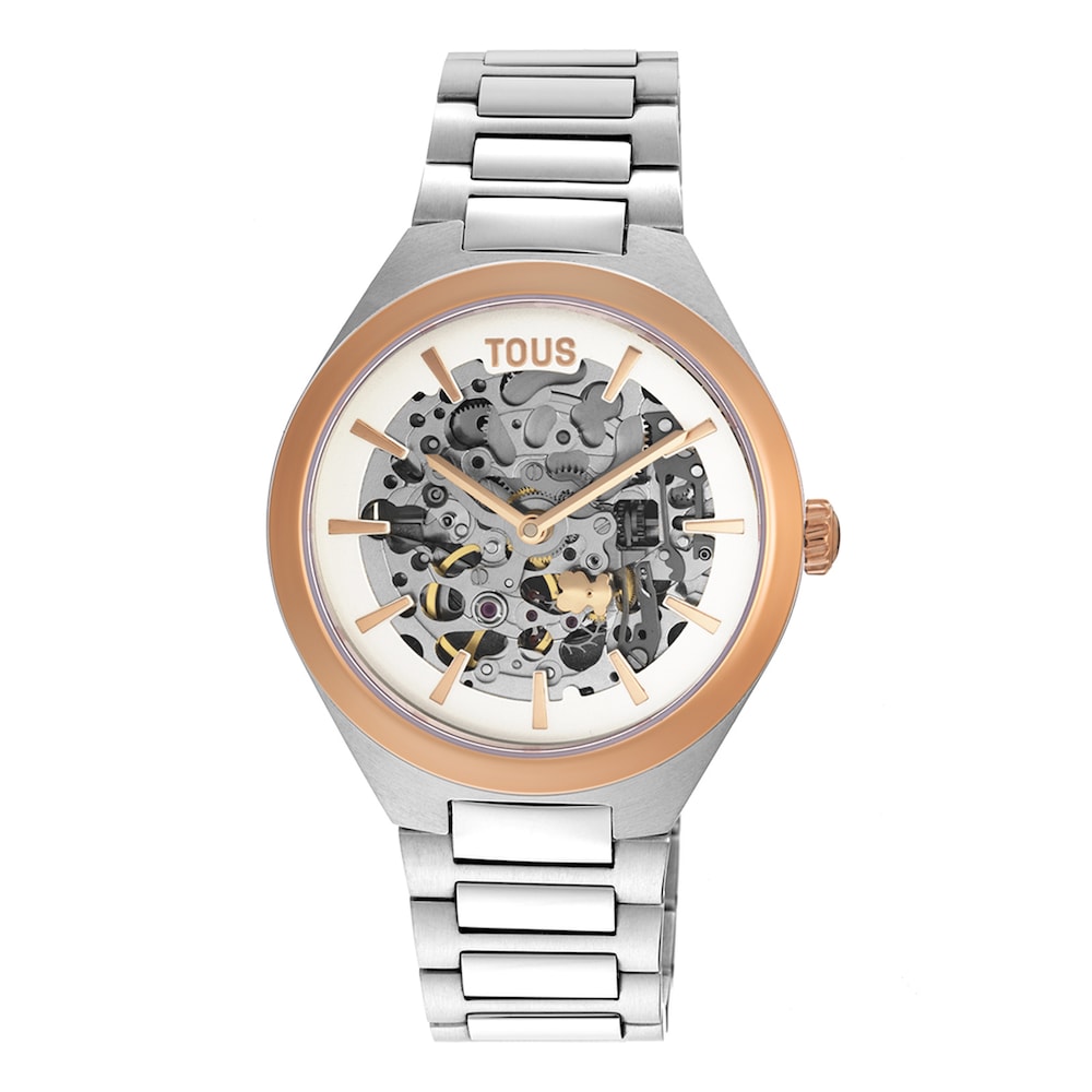 Karat Round Analogue watch with pink-colored IPRG steel wristband
