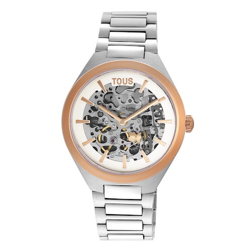 Reloj analógico con acero IPRG rosa y brazalete de acero Karat Round