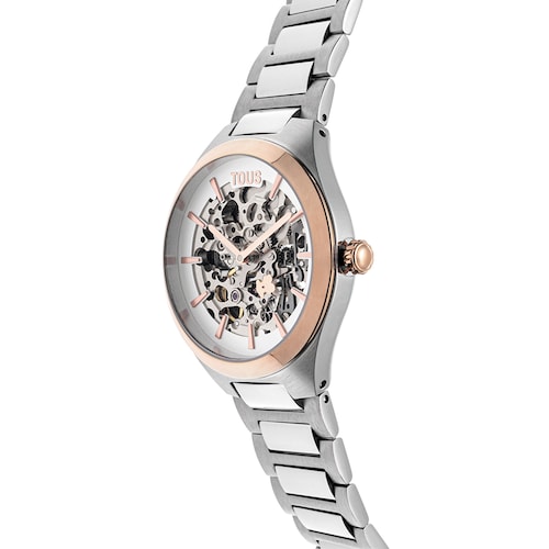 Reloj analógico con acero IPRG rosa y brazalete de acero Karat Round