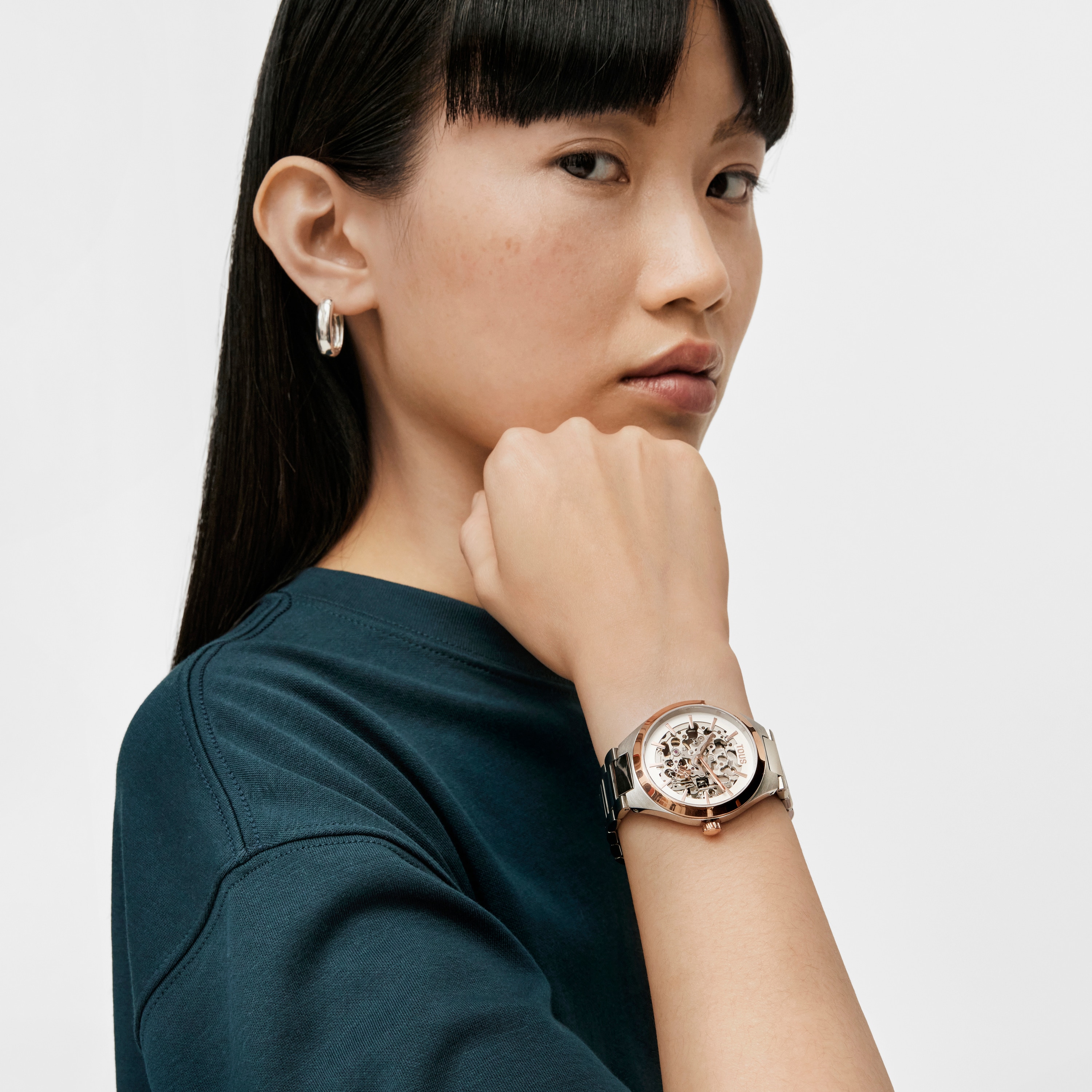 Reloj analógico con acero IPRG rosa y brazalete de acero Karat Round