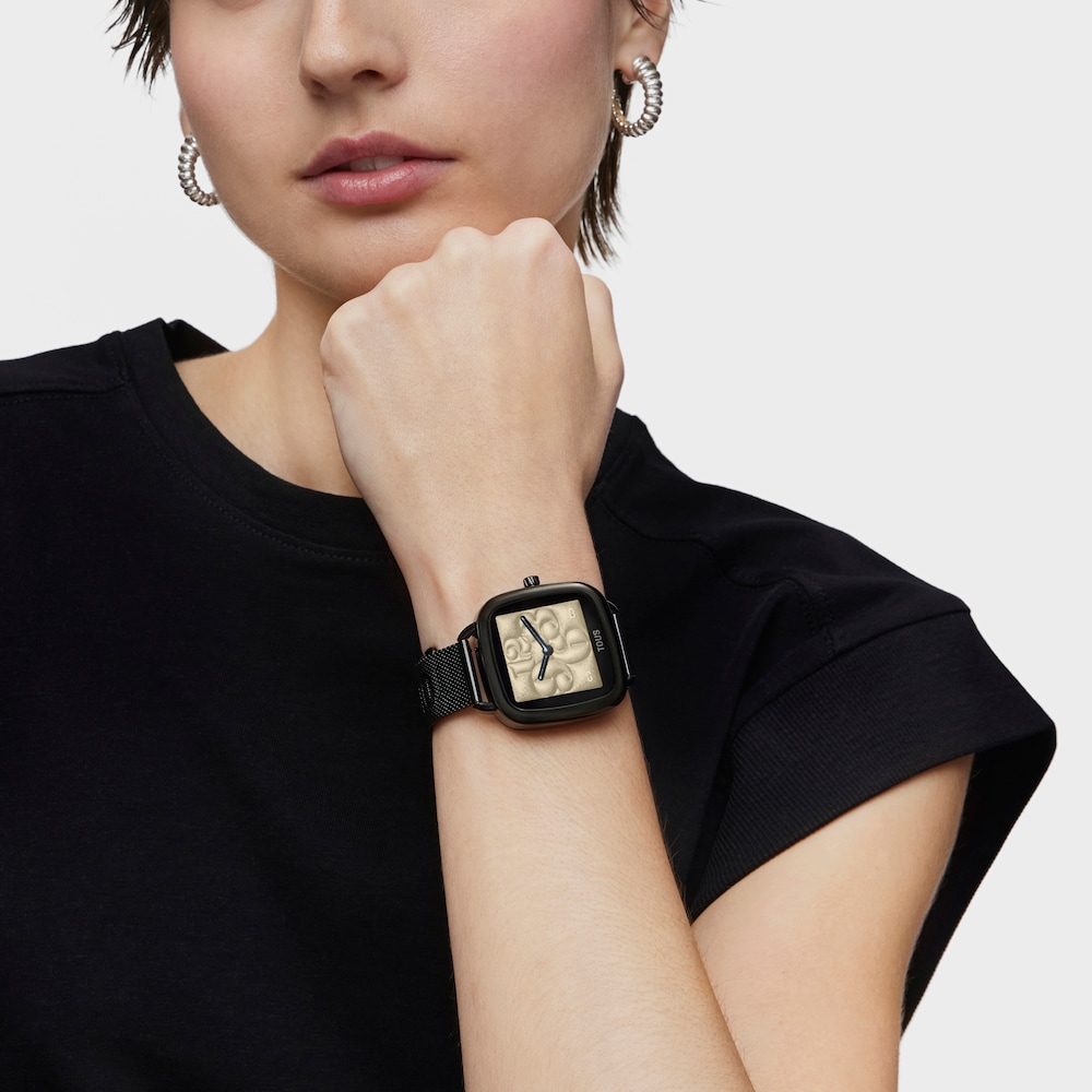 Reloj smartwatch con brazalete de acero IP negro D-Connect