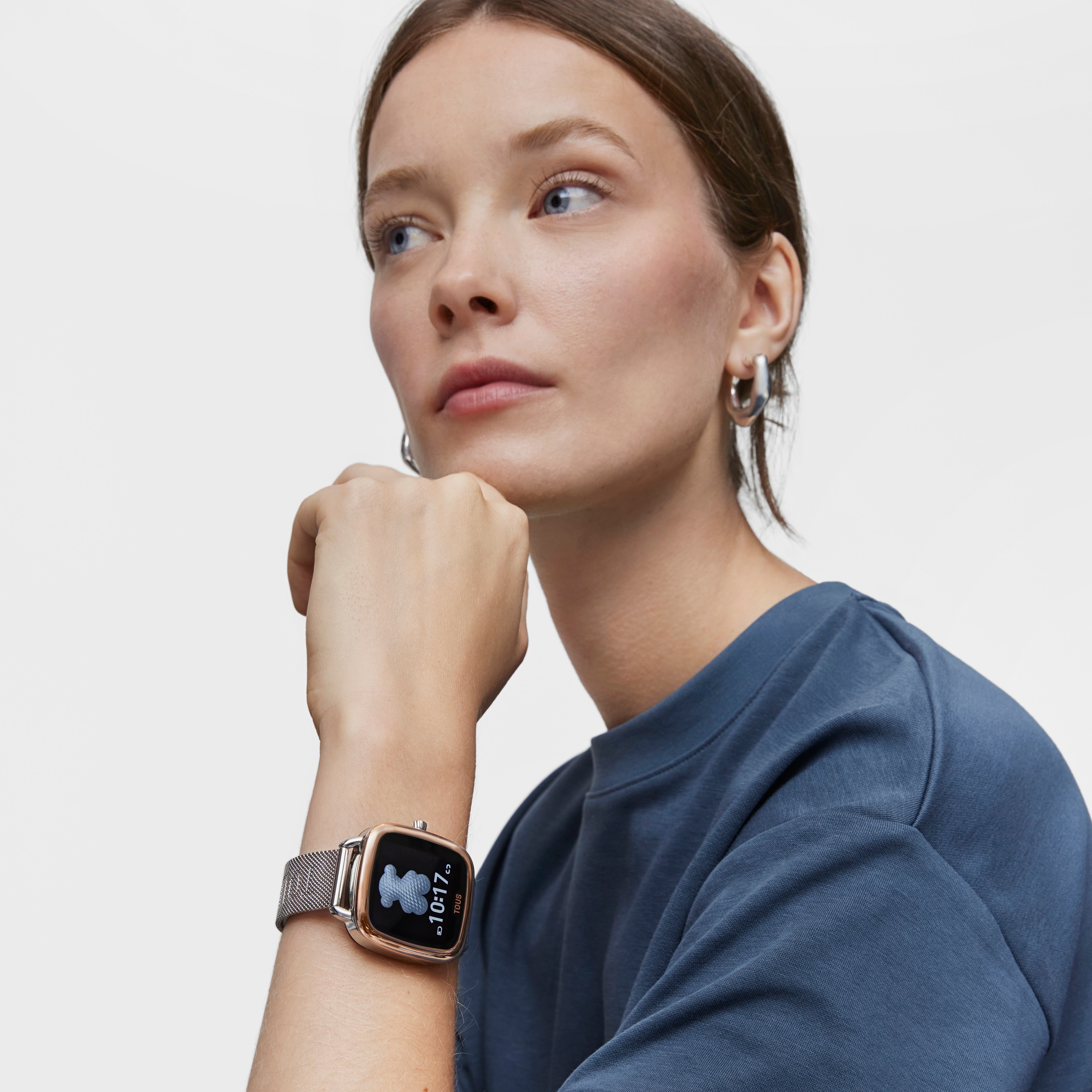 Reloj smartwatch de acero IPRG rosa y brazalete de acero D-Connect