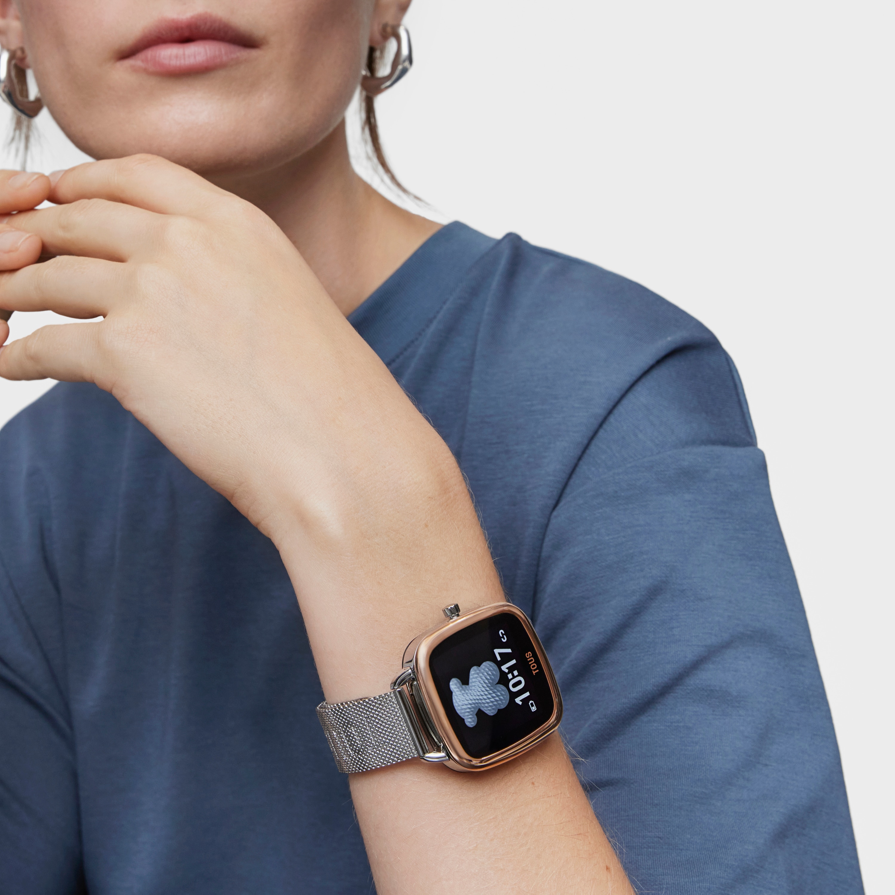 D-Connect pink IPRG steel Smartwatch with steel bracelet