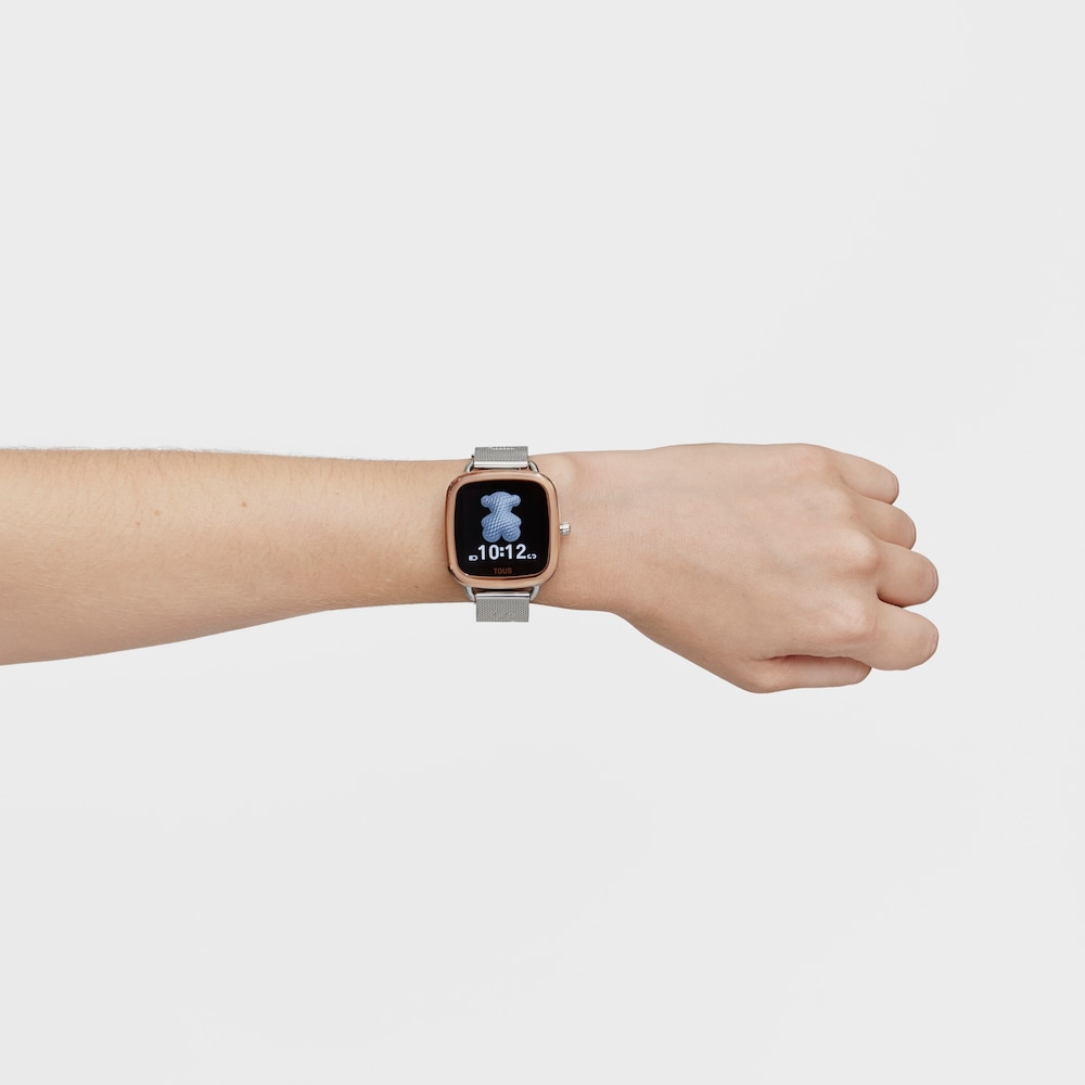 Chytr&eacute; hodinky z&nbsp;růžov&eacute; IPRG oceli s&nbsp;ocelov&yacute;m n&aacute;ramkem D-Connect