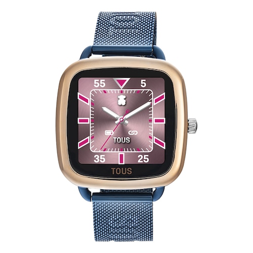 Reloj smartwatch de acero IPRG rosa y brazalete de acero IP azul D-Connect