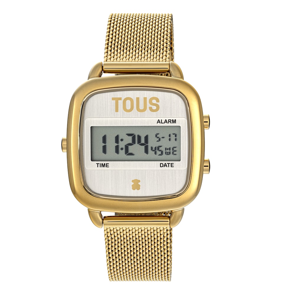 D-Logo New Digital watch with gold-colored IPG steel strap image number 0