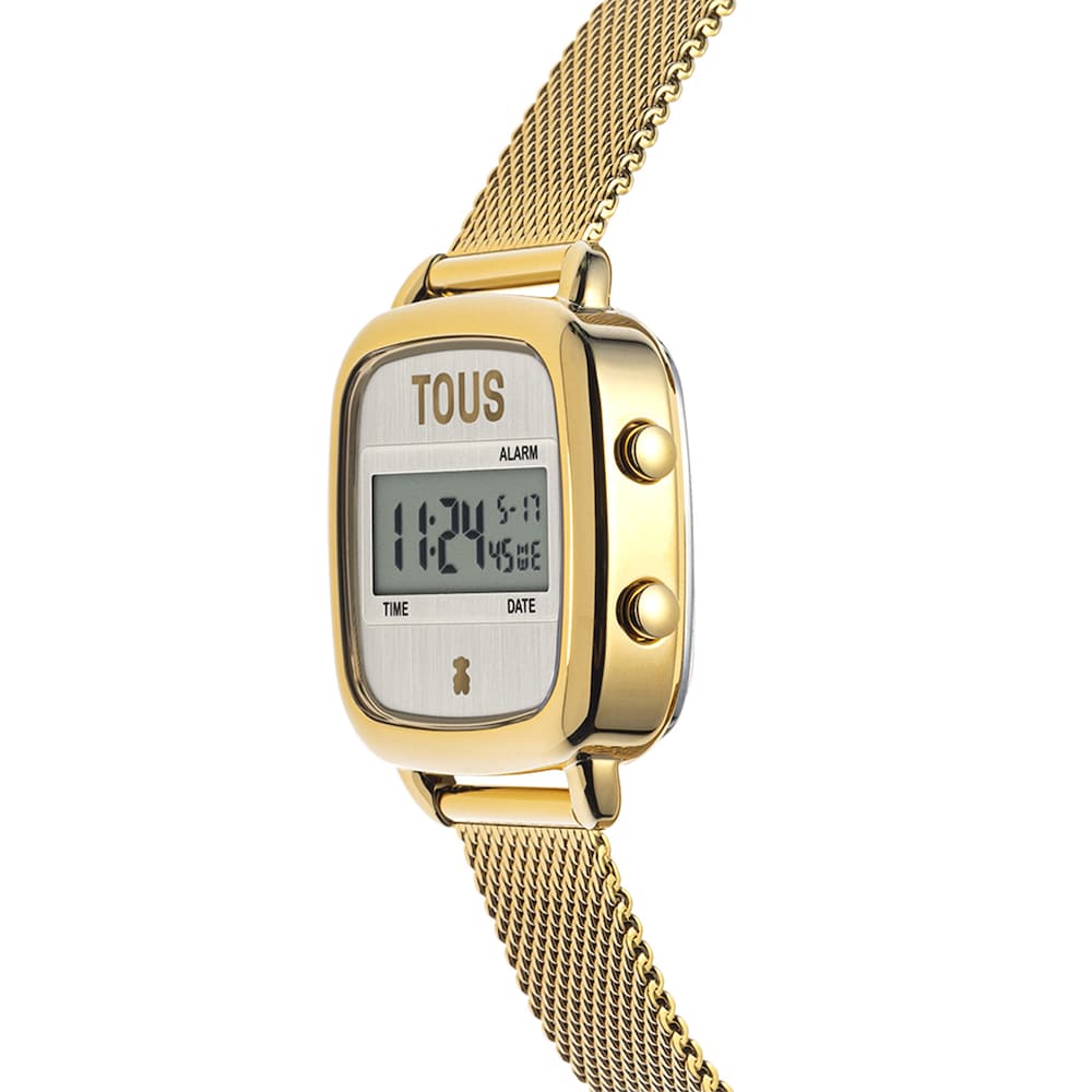 D-Logo New Digital watch with gold-colored IPG steel strap image number 1