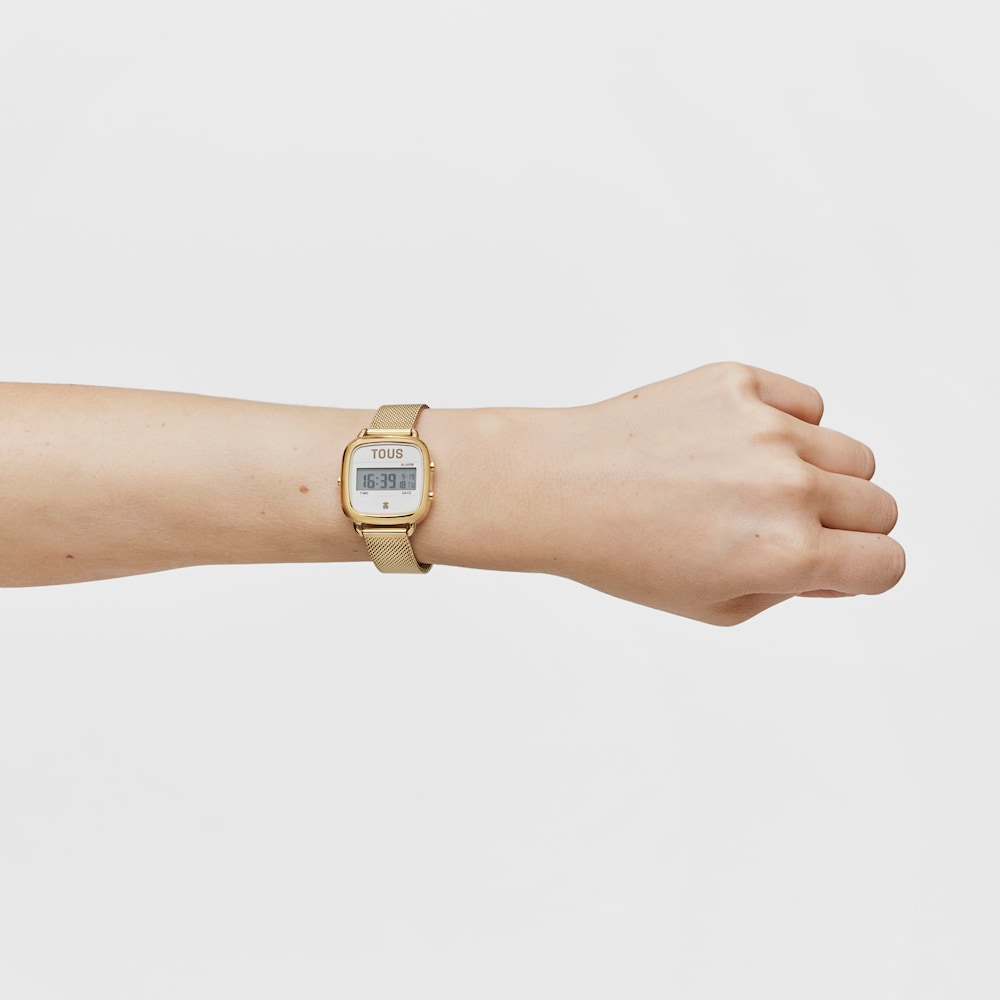 D-Logo New Digital watch with gold-colored IPG steel strap image number 3