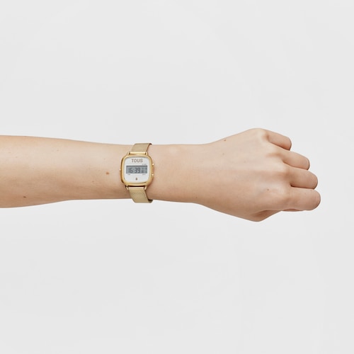 Reloj digital con brazalete de acero IPG dorado D-Logo New