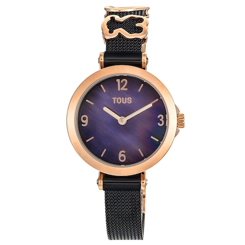 Icon Charms analogue Watch with black IP steel and pink IPRG steel bracelet