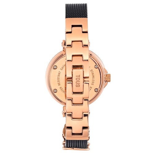 Icon Charms analogue Watch with black IP steel and pink IPRG steel bracelet