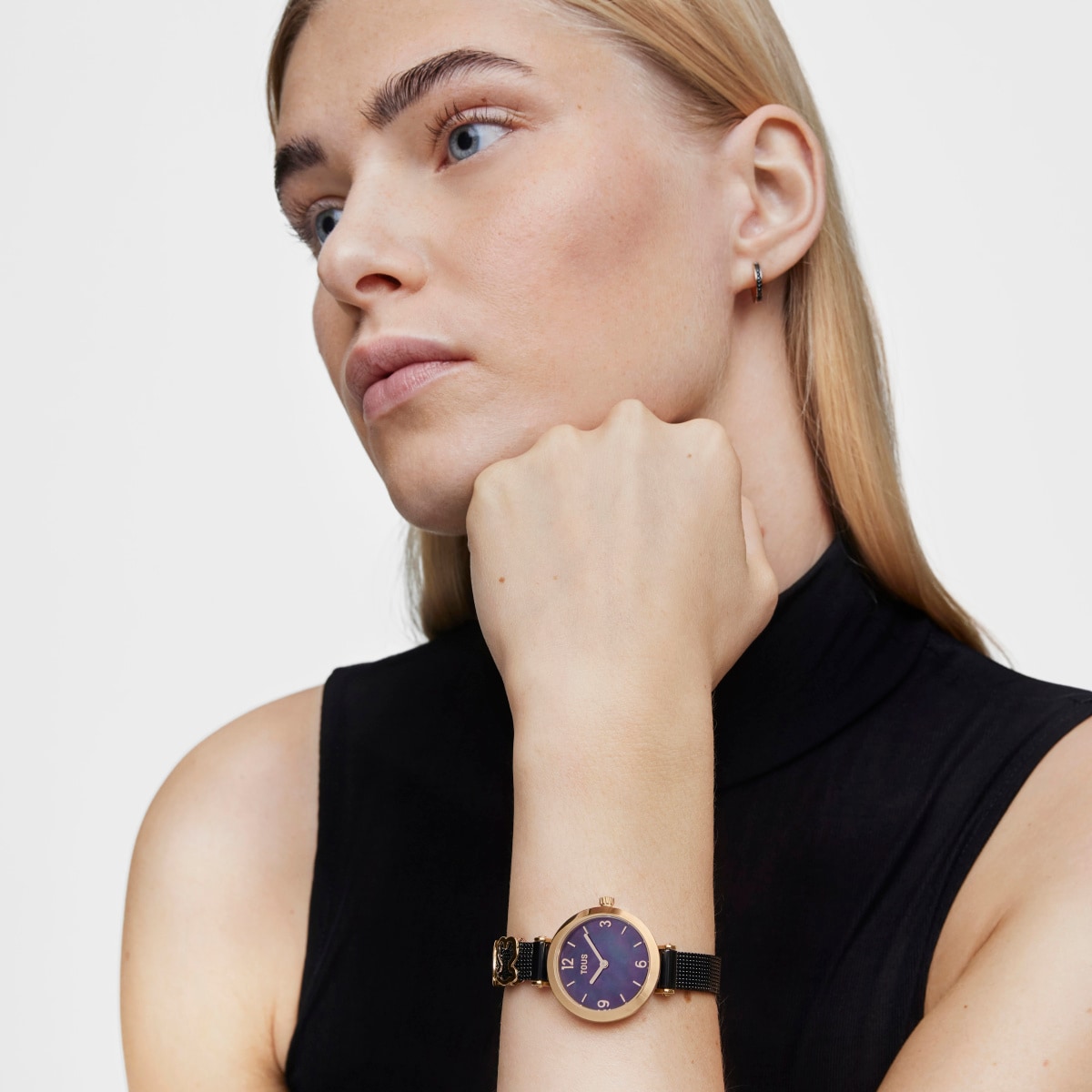 Icon Charms analogue Watch with black IP steel and pink IPRG steel bracelet