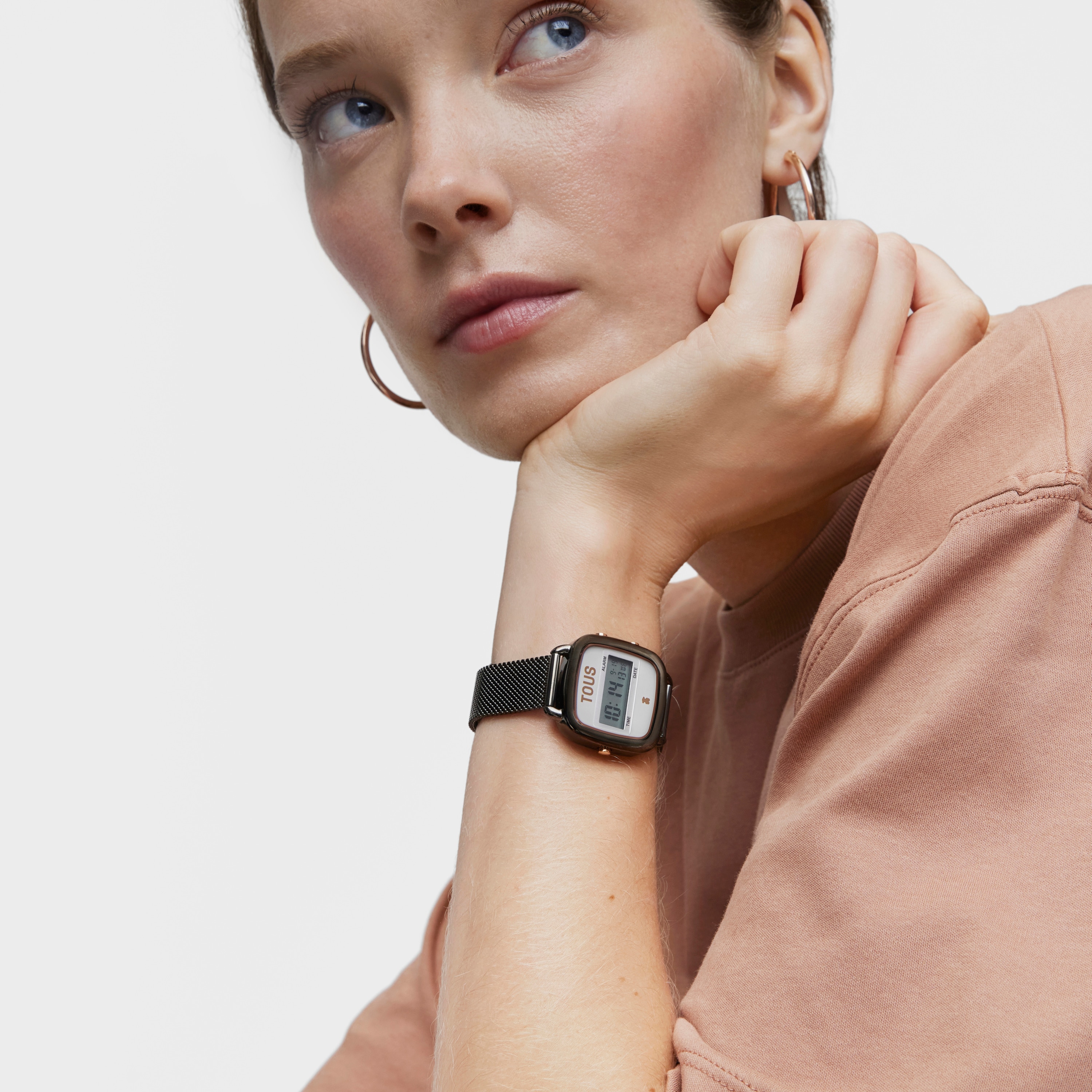 D-Logo gray IP steel and pink IPRG steel digital Watch