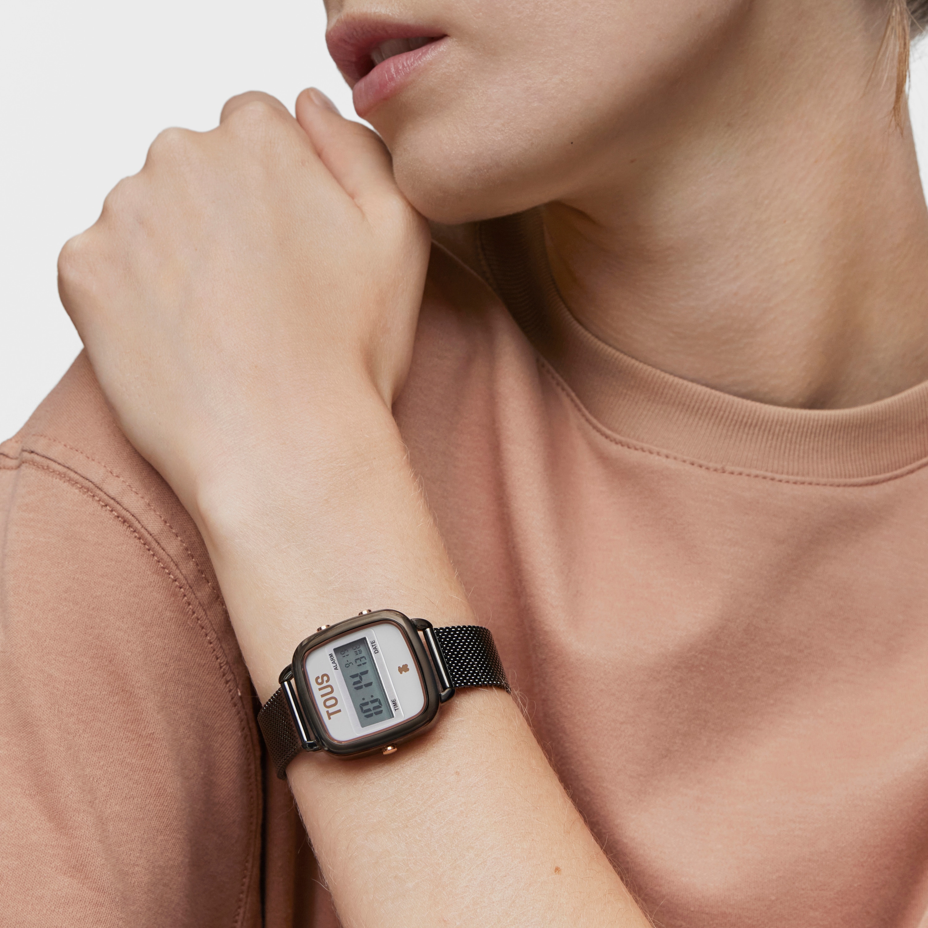 D-Logo gray IP steel and pink IPRG steel digital Watch