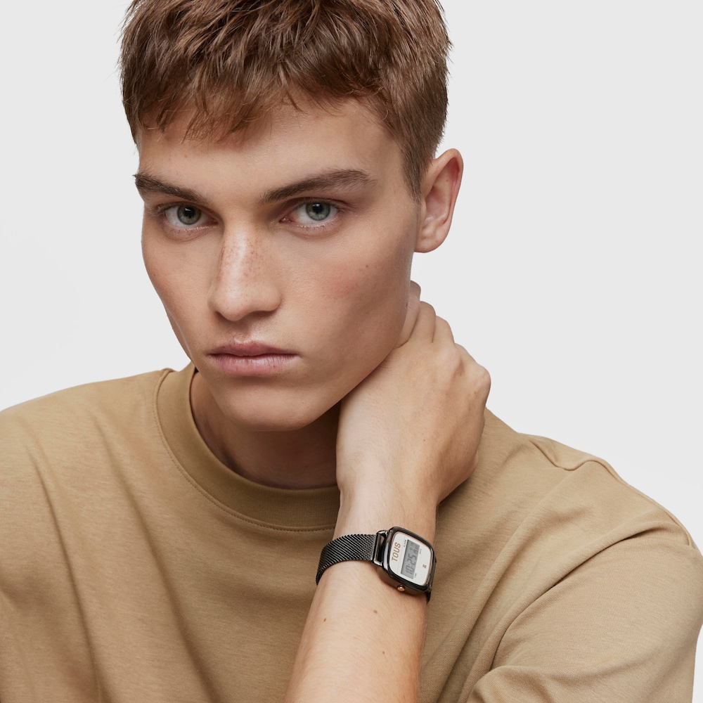 Digit&aacute;lne Hodinky zo sivej IP ocele a&nbsp;ružovej IPRG ocele D-Logo