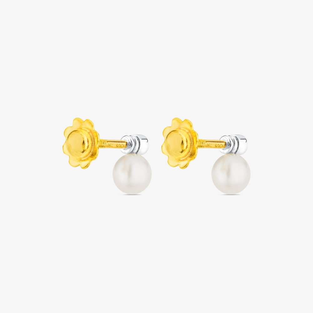 Pendientes de oro blanco 18K, diamantes y perlas cultivadas Basics