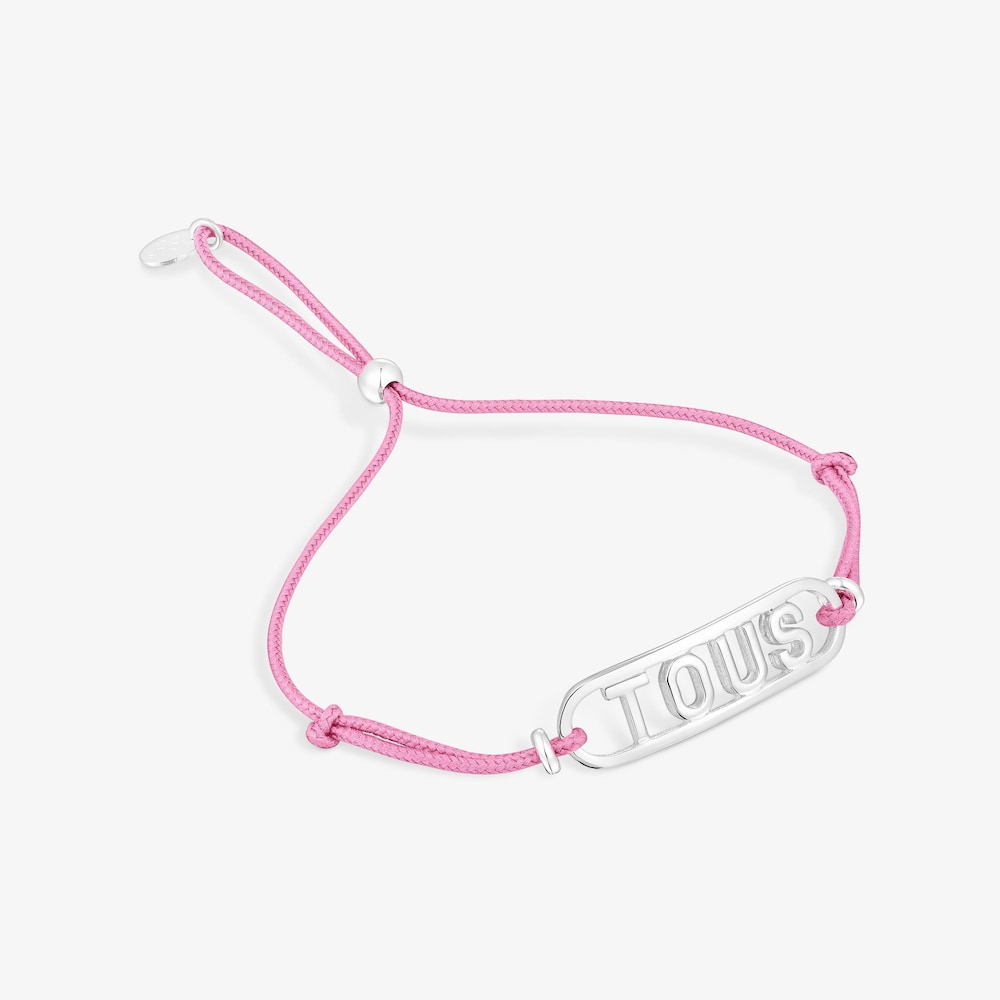 Pulsera de nylon rosa y plata Logo