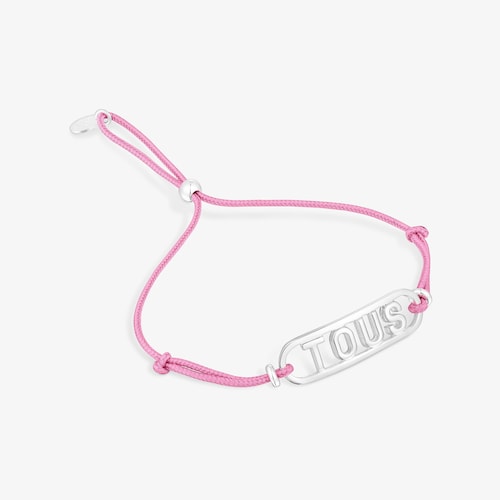 Pulsera de nylon rosa y plata Logo