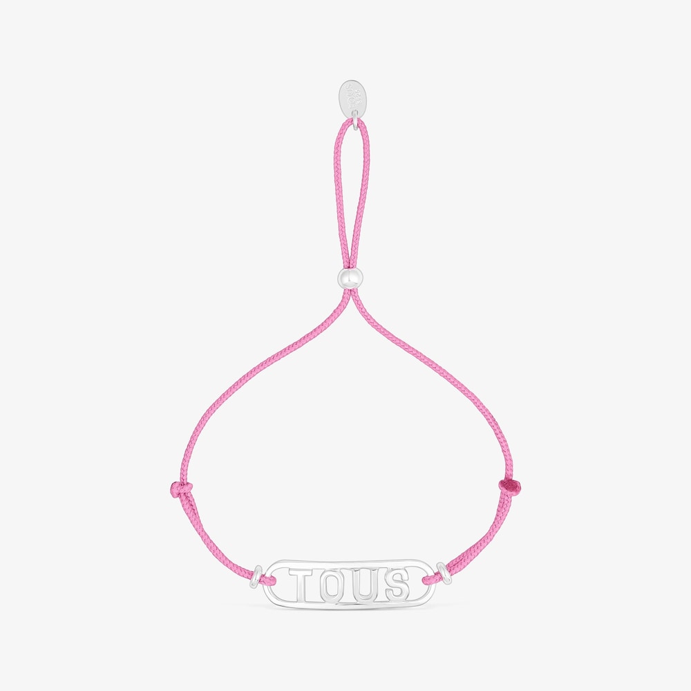 Pulsera de nylon rosa y plata Logo