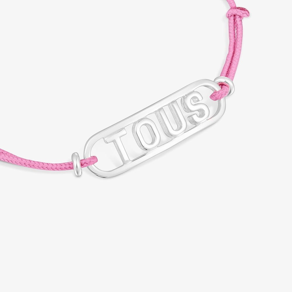 Pulsera de nylon rosa y plata Logo