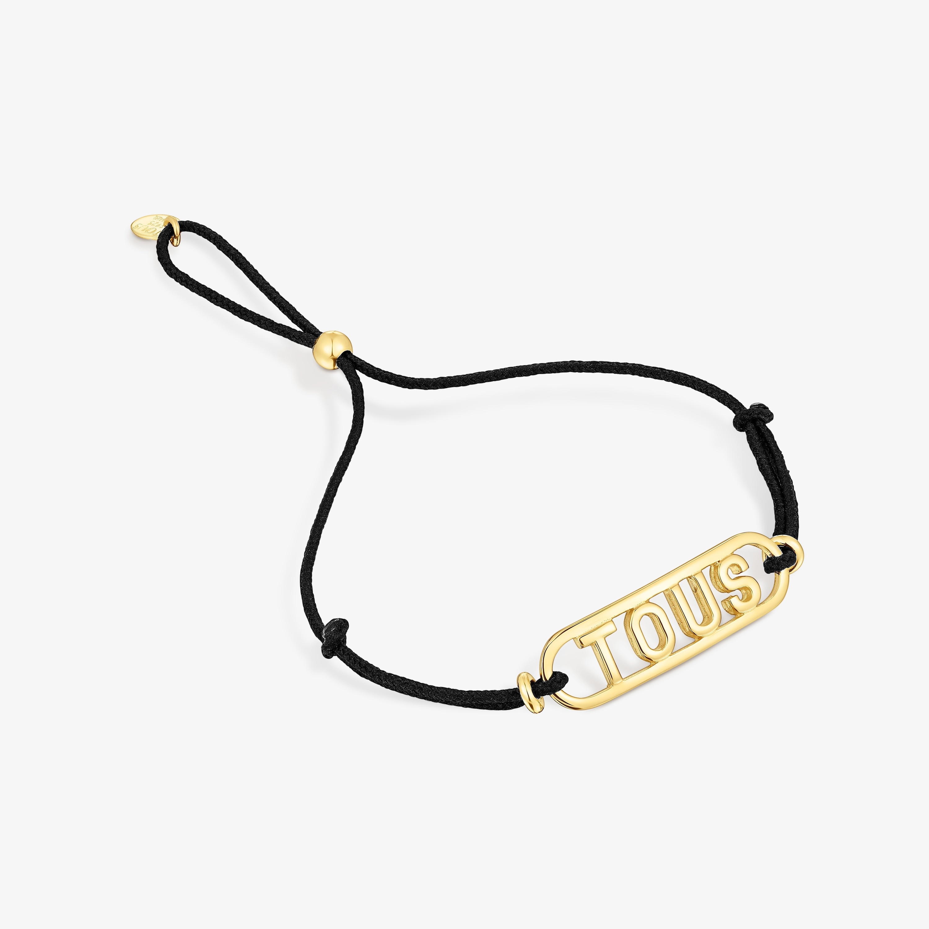 Black nylon Bracelet with silver vermeil Logo