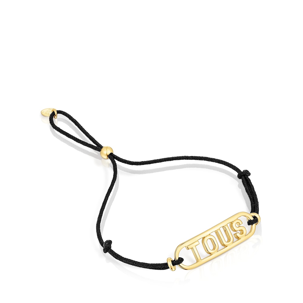 Pulsera de nylon negro con baño de oro 18 kt sobre plata Logo image number 0