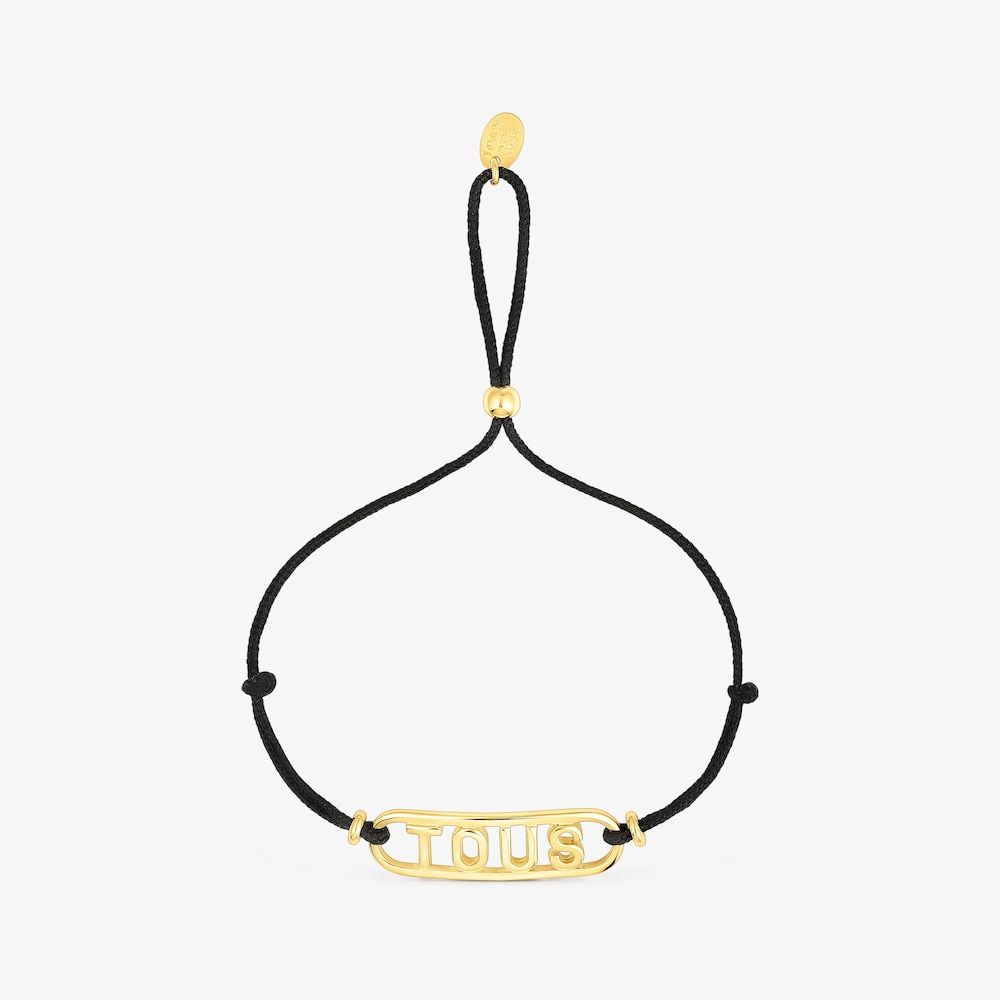 Pulsera de nylon negro con ba&ntilde;o de oro 18 kt sobre plata Logo