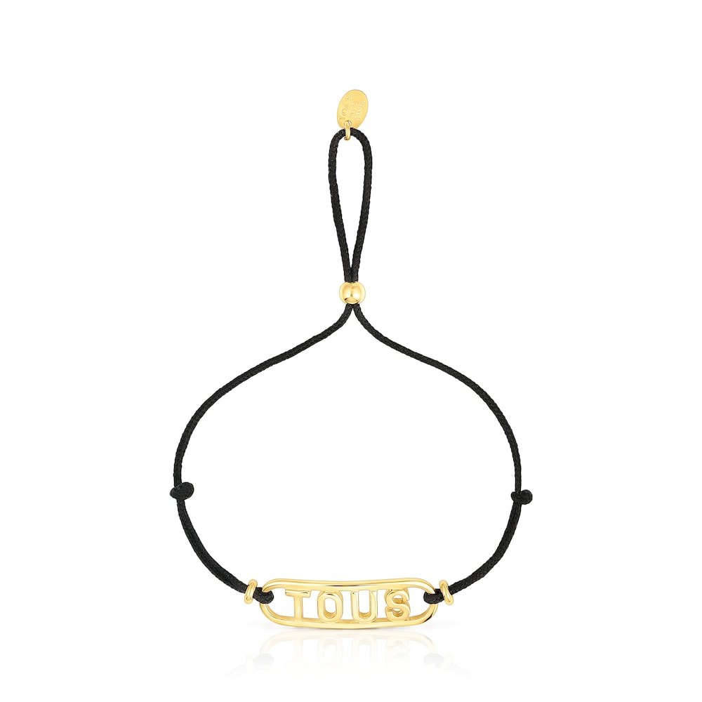 Pulsera de nylon negro con baño de oro 18 kt sobre plata Logo image number 1