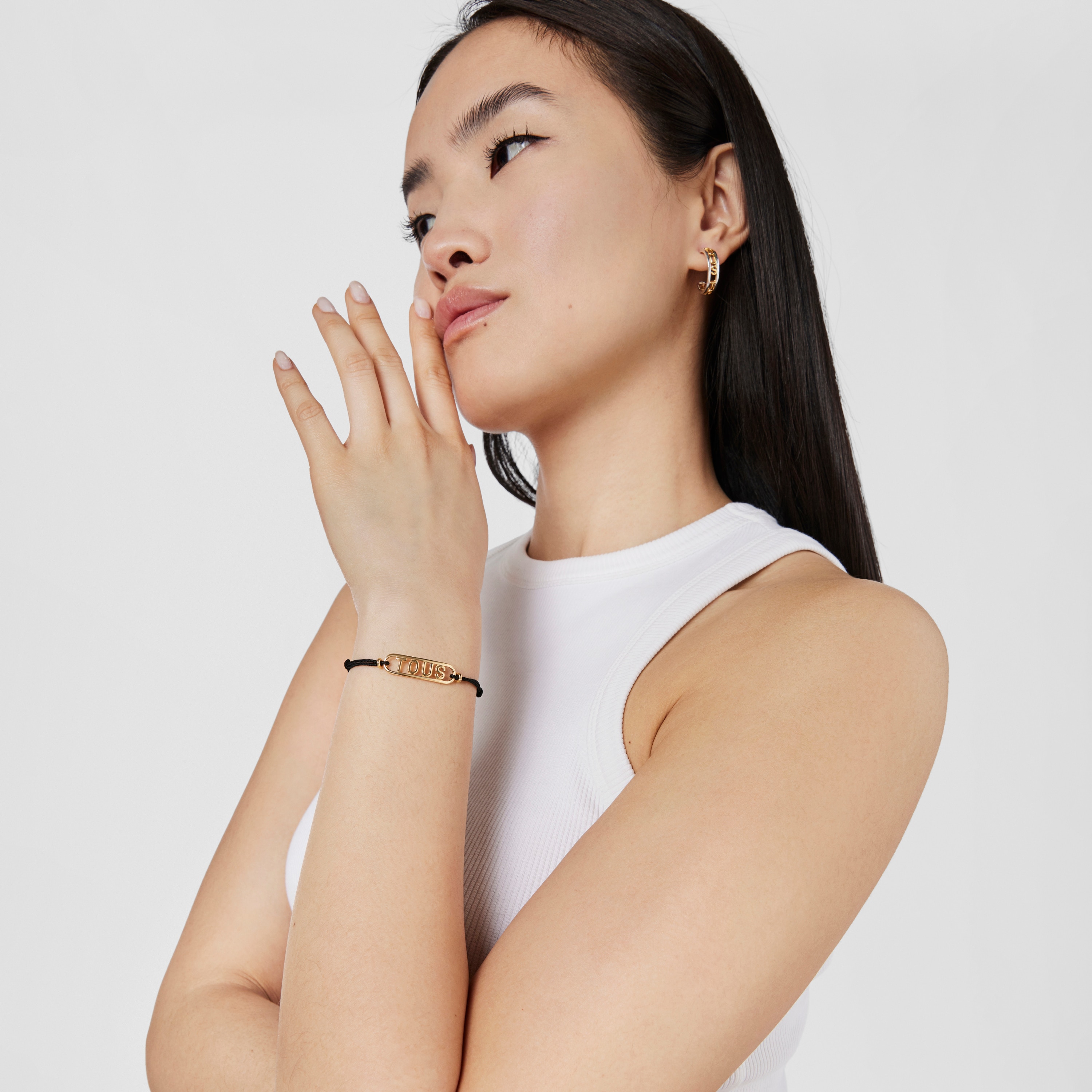 Black nylon Bracelet with silver vermeil Logo