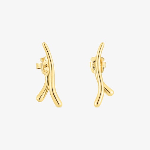 Pendientes con ba&ntilde;o de oro 18 kt sobre plata doble onda New Hav