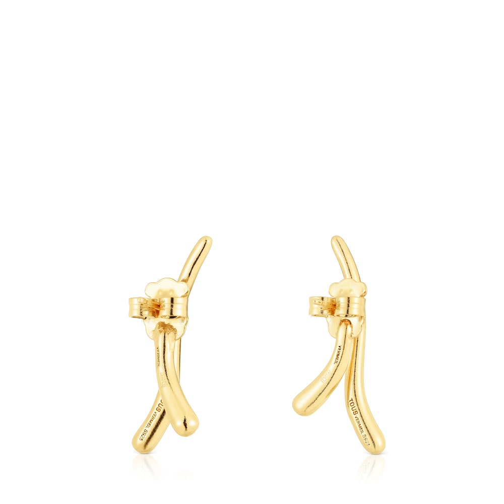 Pendientes con baño de oro 18 kt sobre plata doble onda New Hav image number 3